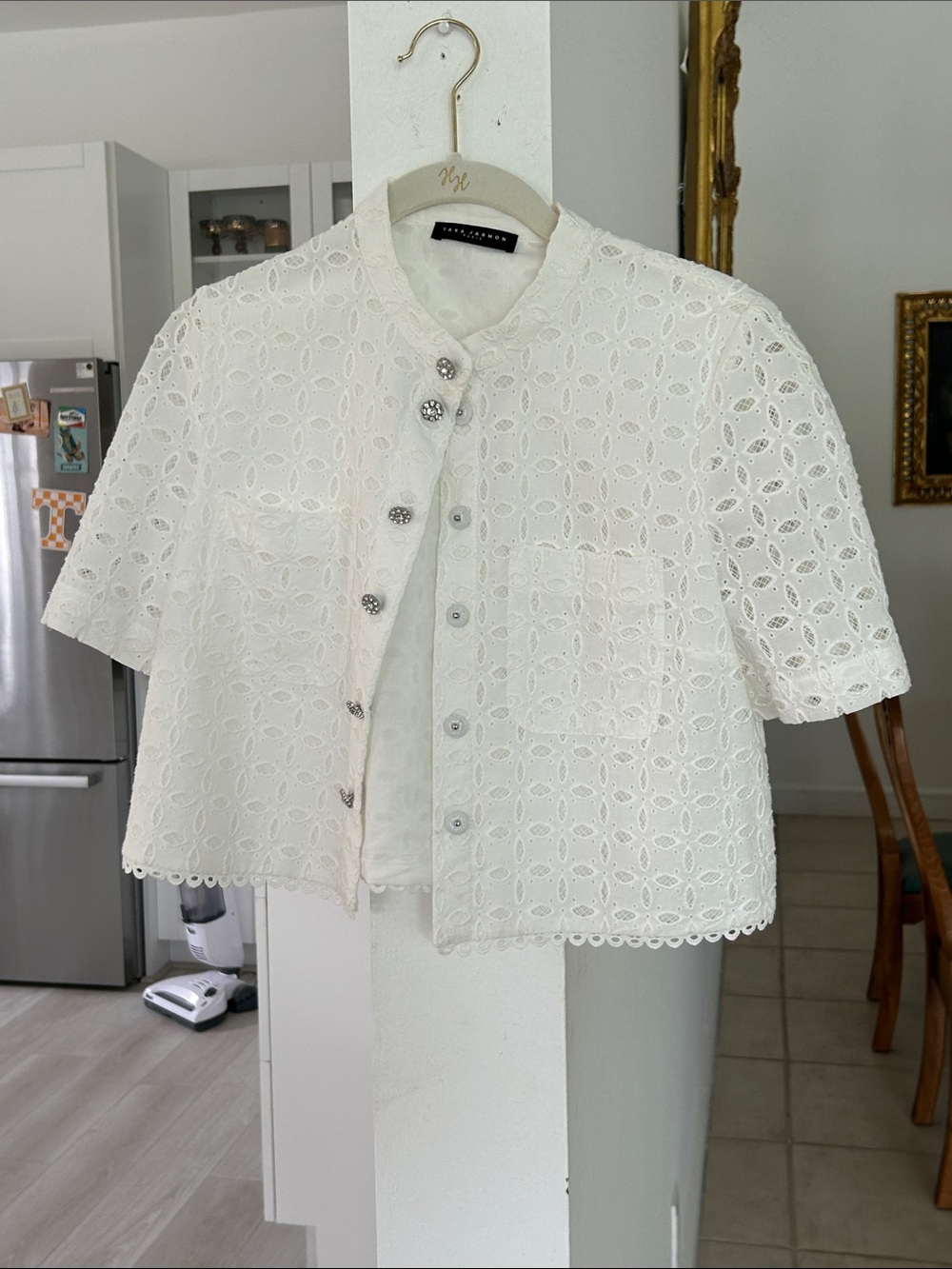 Tara Jarmon White Eyelet Cropped Jacket